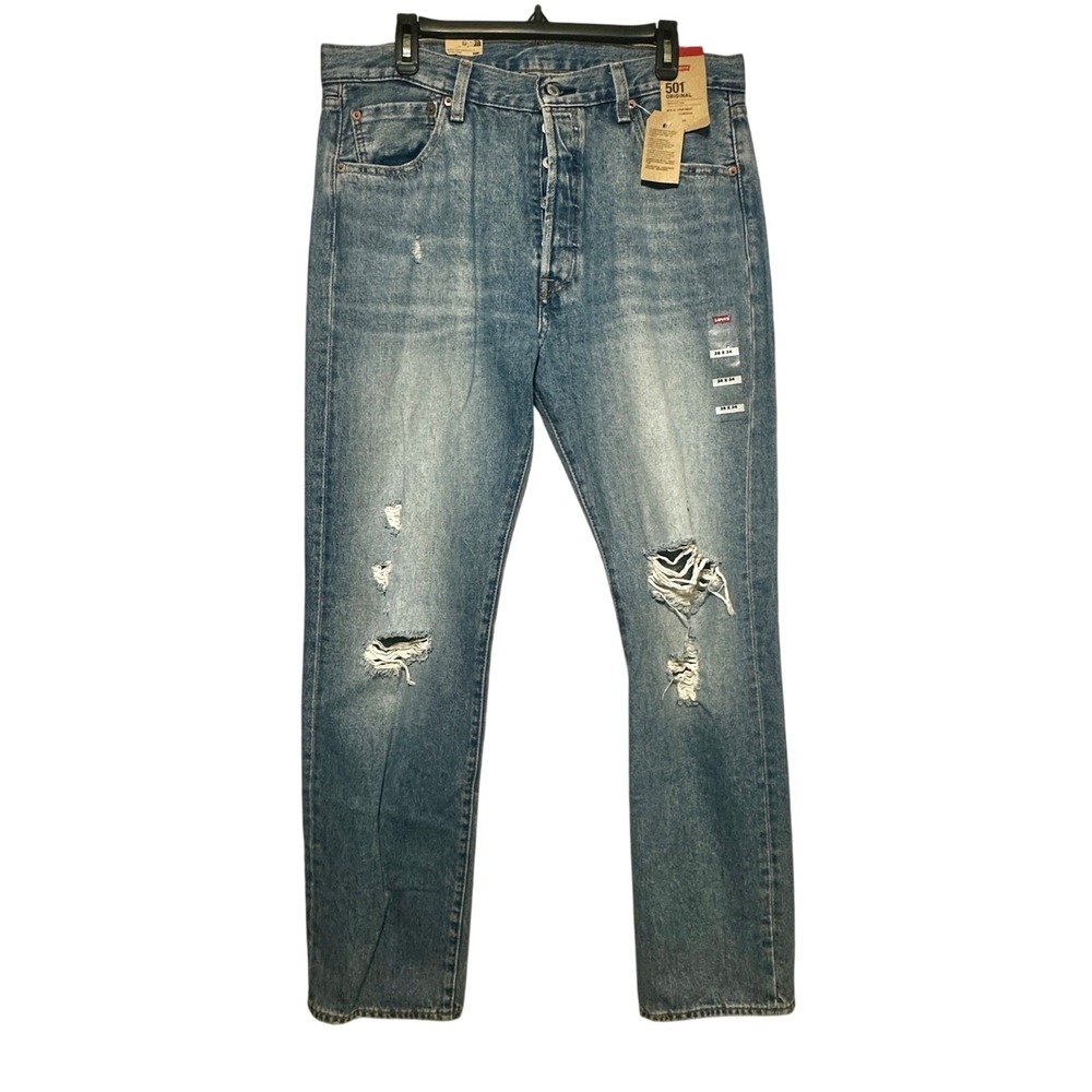 Levis 501 Original Straight Leg Distressed Blue Jeans Mens 38x34 NEW
